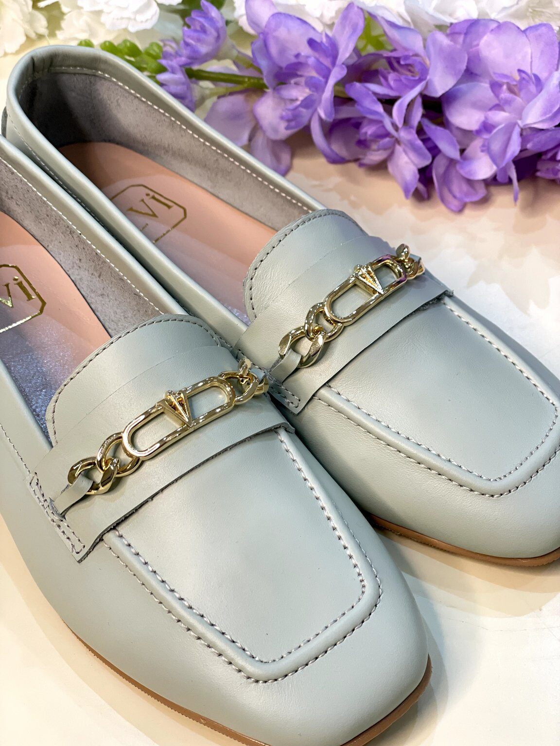 Мокасины VALENTINO цепь ментол