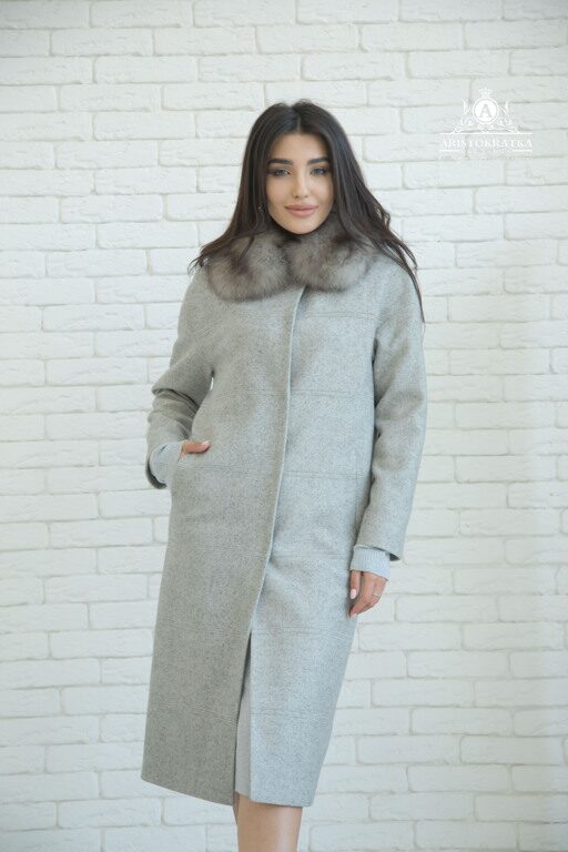 Пальто паласа с мехом серый MODA LARISSA