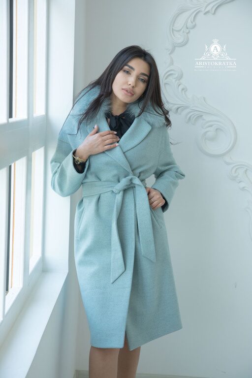 Пальто на вор. брошка ментол MODA LARISSA